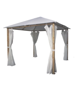 GAZEBO DA ESTERNO CON TENDE LATERALE EUROGARDEN "TRENTO" IN ALLUMINIO EFFETTO LEGNO 3X3 M